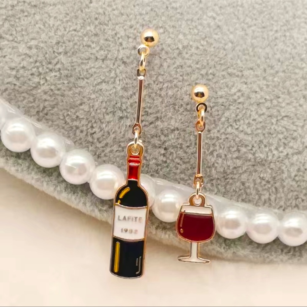 Wine Bottle and Glass Handmade Earrings